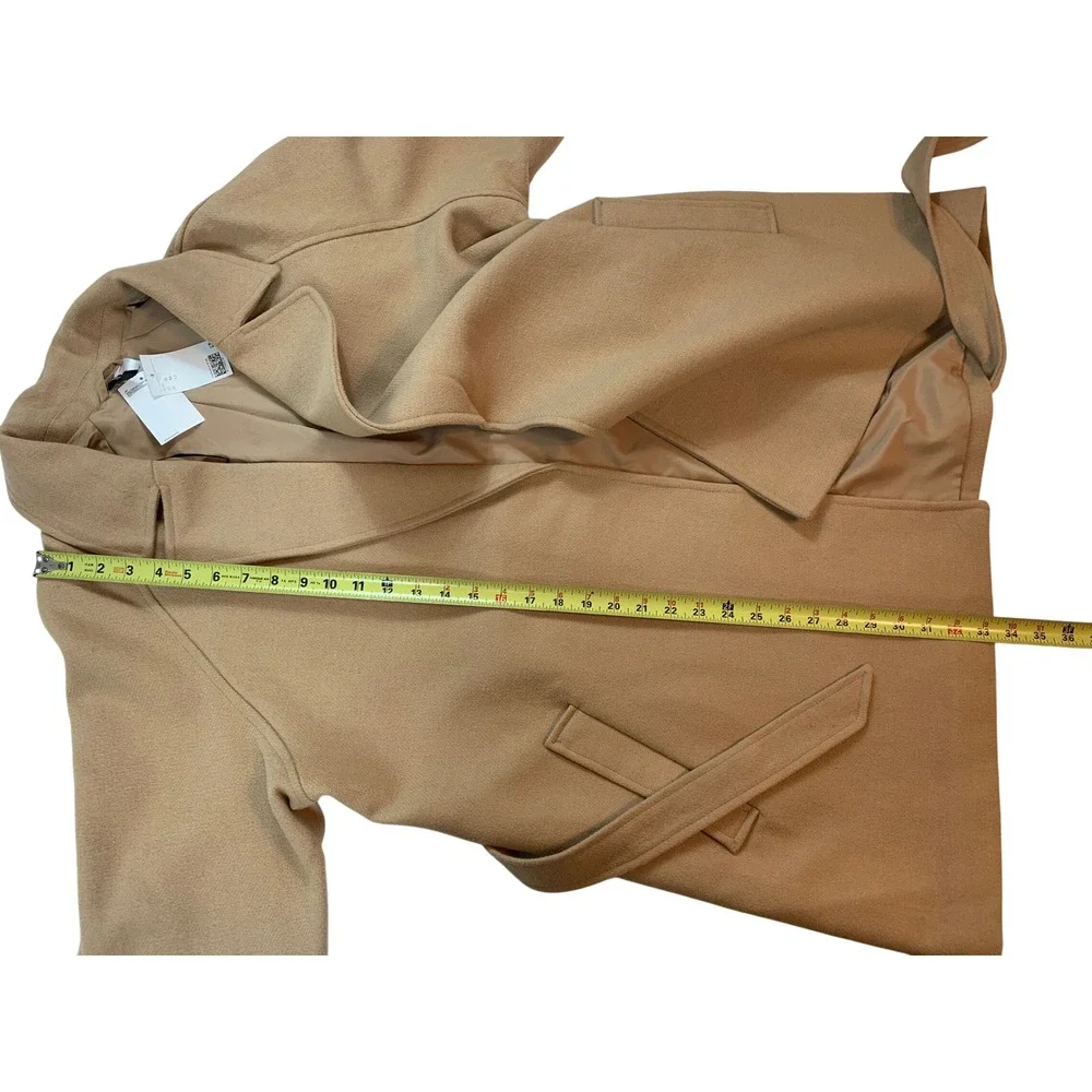 H&M Divided Camel Tan Belted Wrap Coat Notched Lapel XL NEW